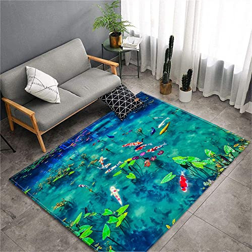 Chickwin Teppich Wohnzimmer Outdoor, Weiche Antirutschunterlage Kurzflor Moderne Blau Teppiche für Schlafzimmer Kinderzimmer Küche Terrasse Schlafzimmer-3D Muster (Grüner See,60x180cm)