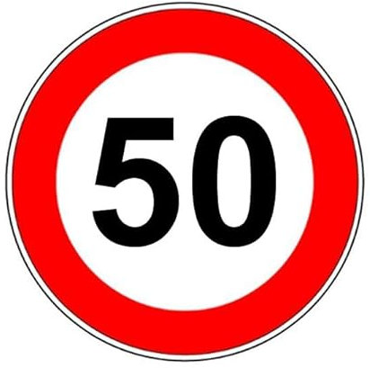 CARTELLO IN LAMIERA SCATOLATA DISCO diametro 60 cm - limite massimo di velocità 50km/h - SEGNALE CATARIFRAGENTE CON CAVALLETTO (CARTELLO)