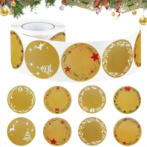 500 Stück Weihnachtsaufkleber Rund,Merry Christmas Sticker,Kraftpapier Aufkleber,Runde Aufkleber Frohe Weihnachten,Aufkleber zum Beschriften Kraftpapier,Aufkleber für Weihnachten (C)