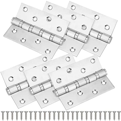 KOHAND 3 Pair Ball Bearing Door Hinges, 4 Inch Door Hinges, Stainless Steel Chrome Fire Door Hinges, Butt Door Hinge with Screws for Internal & External Doors, Room Door, Kitchen,Cabinet (Sliver)