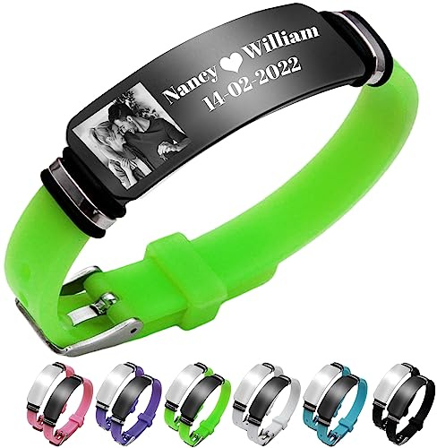 ASSETBAG Bracciale Uomo Personalizzato Bracciale con Foto Personalizzata in Acciaio Inossidabile Inciso, Bracciali in Silicone Nome Inciso Regalo per il Fidanzato Bracciale San Valentino