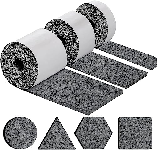 shinfly Feltrini Sedie, Feltro Adesivo Rotolo, Feltrini Adesivi (100x10cm+100x5cm+100x2cm), Feltrini per Mobili Pesanti - 4mm di Spessore, Tagliare in Qualsiasi Forma, Grigio Sicuro
