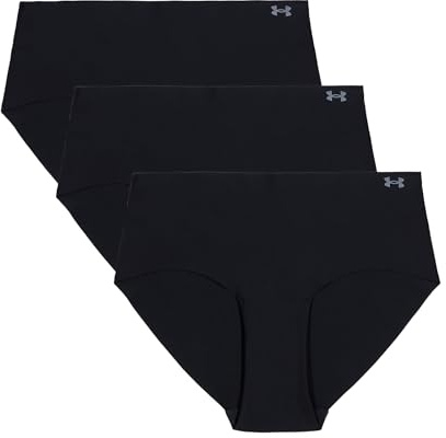 Under Armour Women's 3-pack Pure Stretch No Show Hipster Underwear, All-day Comfort Fit & Ultra-soft, Black Solid, X-Large
