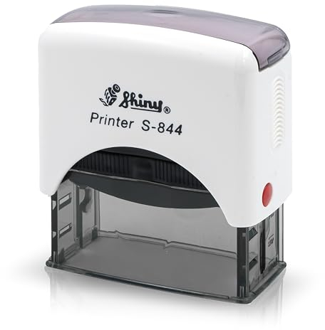 Just Refine selbstfärbender Stempel – 7 Größen – 4 Zeilen – personalisierbar – mit integriertem Stempelkissen – Gehäuse Weiß oder Schwarz – Kissen austauschbar – für Büro + privat (18 x 47 mm)