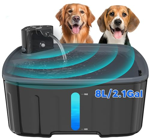 Kittyspout Trinkbrunnen für Hunde Kabellos, 8L/ 270 oz Grosse Hundebrunnen/Katzenbrunnen mit Bewegungsmelder, Hunde Trinkbrunnen Kabellos mit Akku 5000mAh, mit Leiser Pumpe und Aktivkohlefilter