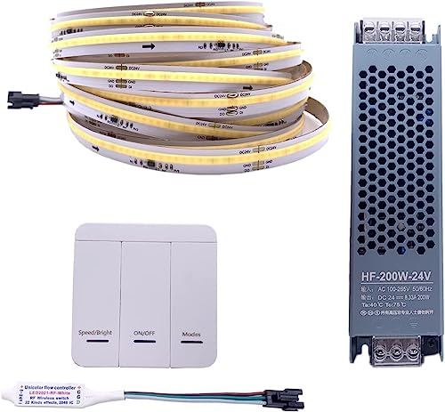 TOPXCDZ Cob fließendes Wasser fließt LED-Streifen Licht ws2811 24V Pferderennen sequentielles LED-Band mit RF Touch Panel Controller 5m (3000K)