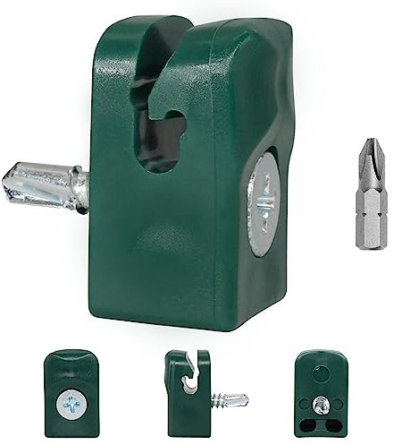 SKIR'CO (4 Stück) Grüne Zaunklammern, Kunststoffklammern für Maschendrahtzäune, verschraubte Zaundrahthalter, Klammern für Drahtzäune, Farbe RAL 6005