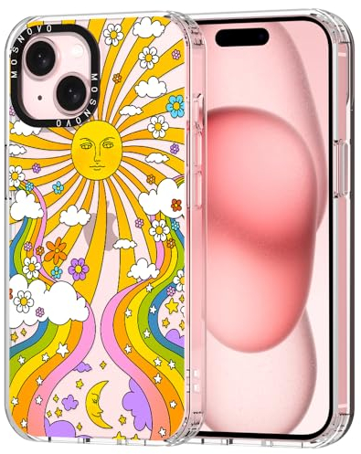 MOSNOVO Case for iPhone 15, [Buffertech 6.6ft Military-Grade Drop Protection] [Anti Peel Off Tech] Clear TPU Bumper Phone Case Cover Design - 70's Psychedelic Groovy Art