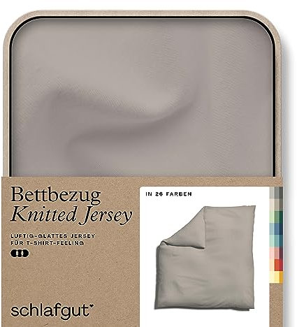 schlafgut Knitted Jersey Bettwäsche 135x200cm Bettdecke Bezug einzeln, Multicolor Uni, weich und faltenfrei mit Elasthan (Sand Mid, 240x220)