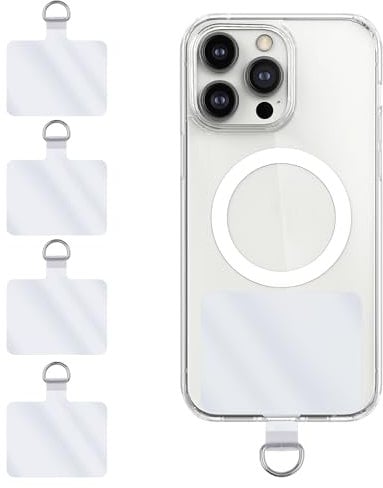 Amaxiu Phone Tether Pads, 4pcs Mobile Phone Lanyards PVC Tabs with Metal D-Ring Universal Phone Strap Patches for Safety Drop Protection, Ultra-Thin 0.6mm Compatible with Smartphones(Transparent)
