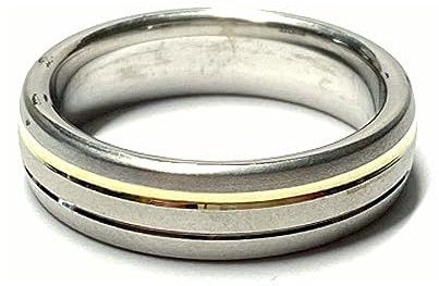 Bandring 925/- Silber matt bicolor 585/- Gelbgold Inlay Herrenring #62