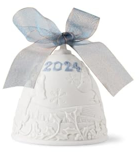 LLADRÓ Weihnachtsglocke Jahr 2024 Blau - Deko Ornament aus mattem Porzellan mit blauen Details - Weihnachtsglocke aus Porzellan #18478