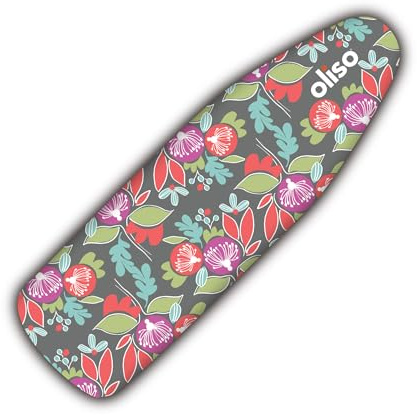 oliso Ironing Board Cover – 100% Cotton with Professional Felt Pad, Fits Standard 54 x 15 Boards – Secure Fit with Wide Elastic Edge & Adjustable Straps – Floral