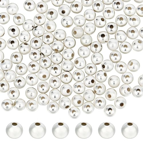 Beebeecraft 1 Box Mit 150 Stück 5 Mm Abstandsperlen Und 925 mit Sterlingsilber Plattierten Glatten Runden Großen Losen Kugelperlen Für Die Schmuckherstellung Armbänder Halsketten Loch 1.4 mm