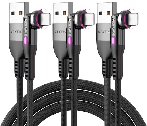 Statik PowerPivot USB to iProduct Cable Fast Charging - 10W iProduct Compatible Charging Cable & Data Transfer, 360 Degree Rotating Head - 6FT/2M 3-Pack