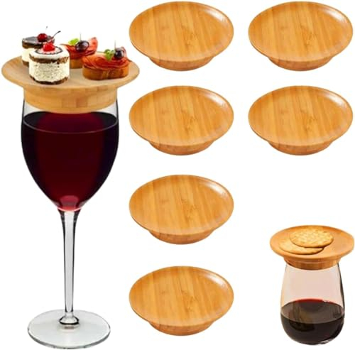 6 Stück Wineglas Charcuterie Topper, Weinglas Charcuterie Aufsatz Set, Hölzerner Weinglas Aufsatz Untersetzer, 2024 Neuer Weinglas Aufsatz Vorspeisenteller, für Desserts, Getränke & Partyzubehör