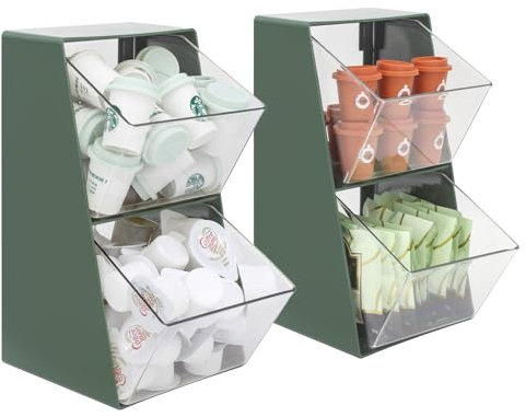 2 Pack Coffee Pod Holder K Cup Storage Bar Organizer for Home and Office Countertop Organiser Bins for Station Counter Container for Tea Bag Sugar Creamer Filter Green
