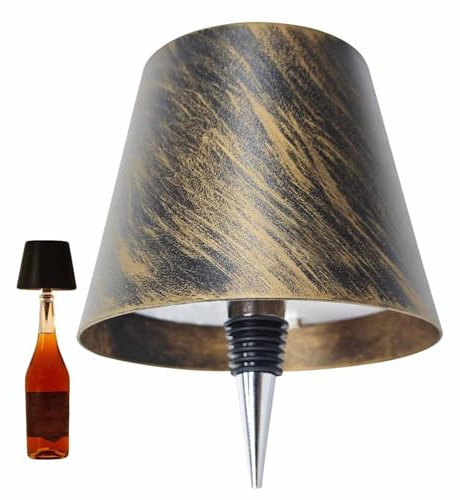 THUCHENYUC Wireless Bottle Lamp, 3 Color Stepless Dimming Rechargeable Wine Bottle Lights Rechargeable Wireless Touch LED Bottle Lamp For Bars Restaurants(Brass)