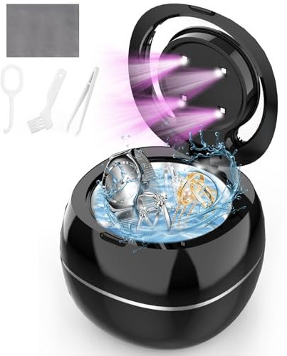 Ultrasonic Jewelry Cleaner, Professional 42KHz Jewelry Cleaner Ultrasonic Machine for Ring, Diamond, Necklace, Coins, Watch Bands (Black)