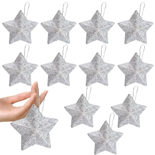 12 Sterne Weihnachtsbaum,Weihnachtsbaum Stern Deko,Weihnachtsbaumschmuck,Weihnachtsschmuck Baum,Weihnachtsdeko Baum,Tannenbaumschmuck,Glitzer Christbaumanhänger,Stern für Weihnachtsbaum,Sterne Deko