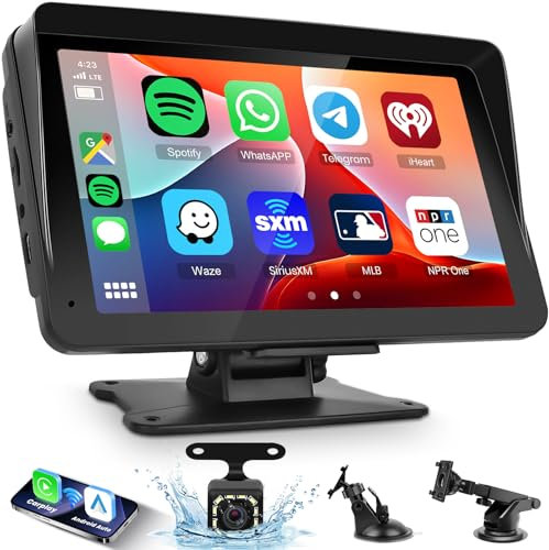 Radio de Coche Portátil Carplay Pantalla, 7 Pulgadas IPS Pantalla Táctil para Coche con Carplay Inalámbrico Android Auto, Hodozzy Portáti Radio Bluetooth, Mirror Link Cámara Soporte AUX/FM/TF/GPS