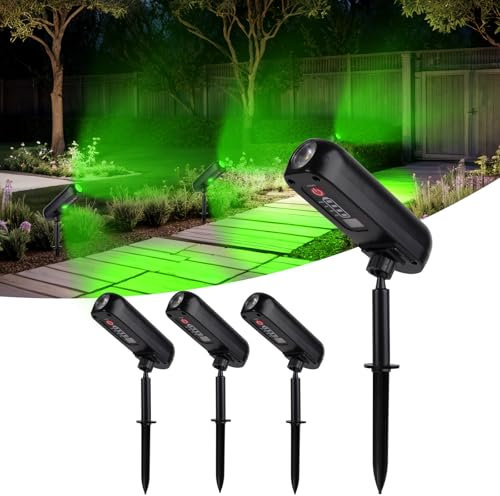 T-SUN 4 Piezas Luces Solares, Verde Foco Solar Exterior, Luz Solar Exterior Impermeable IP65, ángulo de 360° Ajustable, Lámparas Solares para Patio, Caminos, Suelo, Piscina, Césped