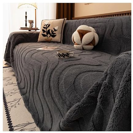 Sofahusse aus Plüsch, groß, luxuriöse Schonbezüge für Heimdekoration, Möbelschutz, mit kratzfestem Design, maschinenwaschbar, gemütliche Couchdecke, Dunkelgrau