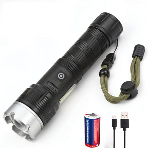 Torches LED Super Bright Rechargeable, 800000 Lumens High Power Torch with COB Side Light, Powerful Flashlight 26650 Battery Powered, Waterproof 7 Modes Tactical Flash Light for Camping, Emergencies