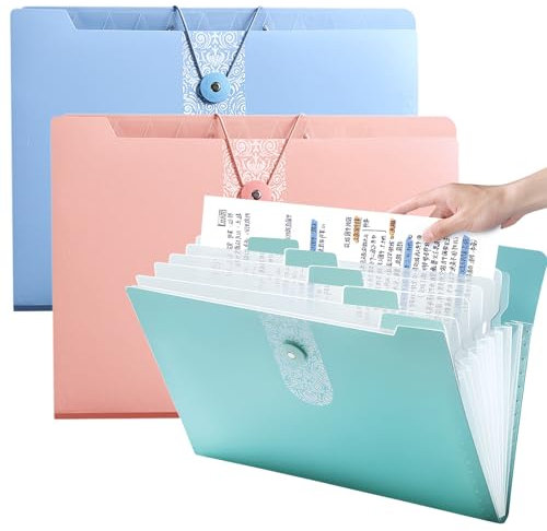 A4 Expanding File Organiser - 3 Pcs Poly Pockets Document Organiser with 12 Compartment, File Organiser with Colored Tags Large Capacity Document Bag Accordion Folder for Office, Business Trip, Home