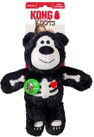 KONG Halloween Wild Knots Bear Dog Toy - Plüsch Quietschende Bär mit verknotendem Seil Skelett zum Kauen, Schütteln und Kuscheln - Verschiedene Farben, minimale Füllung, gruseliger Spaß (Medium/Large)