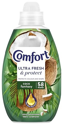 Comfort Ultra Fresh Fabric Conditioner Coco Fantasy, 58 Washes (870 ml) – Infused with Essential Oils, Long-Lasting Fragrance