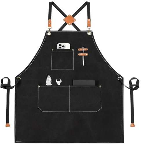 XCSJKJ Delantal de barbacoa para hombres, con 3 bolsillos, ideal para barbacoa de cocina, jardín barbacoa, regalo de la cafetería del restaurante