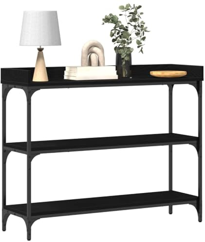 vidaXL Konsolentisch mit Regal Schwarz Eichen-Optik 100 x 30 x 80 cm, Wohnzimmerkonsole, schmale Anzeige-Tabelle, Industrie-Design, langlebiger Stauraum, vielseitiges Möbelstück