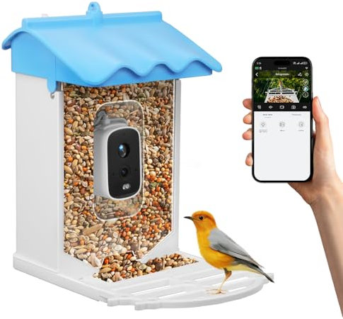 Sararoom Bird Feeder Camera Solar Powered, Smart Bird Feeder AI Identifies 11,000+ Bird's Species, 2560*1440HD Camera, IP66 Waterproof, Intelligent Sharing, 2.4G Wi-Fi, Ideal Present for Birds Lover