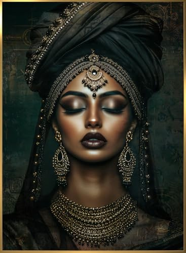 STYLER Glasbild Nur 80 x 120 cm I Wandbild Glas modern für Wohnzimmer Schlafzimmer Büro Flur | Frauenportrait mit orientalischem Schmuck und Rahmen | hochwertige Wanddeko Made in Europe