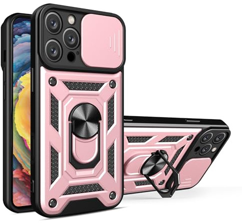 JayModCase Cover per iPhone 16 Pro Max (6.9 Inch) Protezione Fotocamera Scorrevole con Anello Supporto Rotante Grado Militare Antiurto e Anti-Graffio Custodia per iPhone 16 Pro Max - Oro Rosa