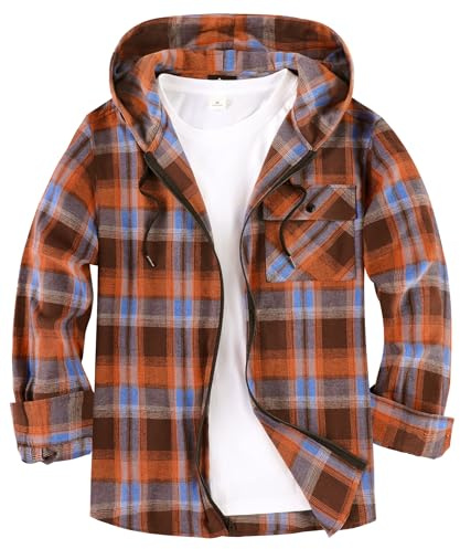 ZITY Flanellhemd Herren Langarmshirt mit Kapuze Holzfällerhemd Herren Kariertes Hemd Lässig Reißverschluss Hoodie Hemdjacke Langarm Arbeitshemd M-3XL