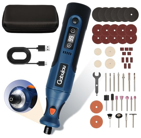 Gabujau Cordless Rotary Tool Kit Mini, 7.4V 12-Speed Power USB Rechargeable, for 3D Printer Sanding, Jewelry Making, Wood Carving, Polishing, Drilling DIY Crafts with 51 Accessories