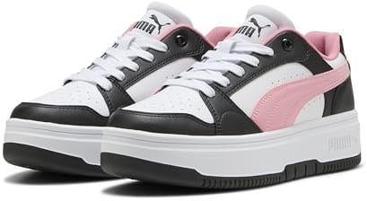 Puma Rebound Femme Low Sneakers for Women, White with Black and Pink, 8 UK