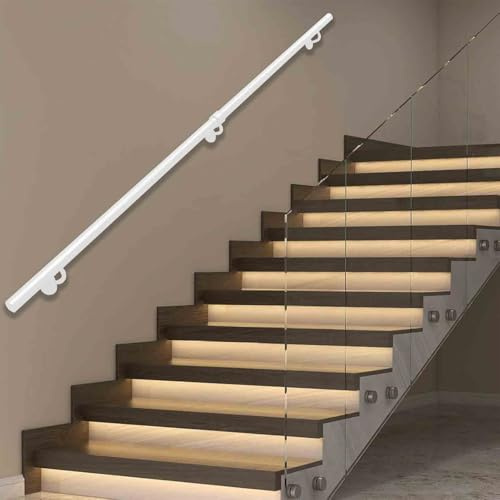 Kit de pasamanos para escaleras, barandilla de pared resistente de 30 a 600cm para uso en interiores y exteriores, barra de agarre segura para paredes de madera, hormigón y ladrillo, blanco(150cm)