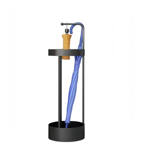 Yeaco Moderner, minimalistischer schwarzer Metall-Schirmständer freistehend – 2-in-1 Nutzung – Maße 22 x 22 x 65 cm