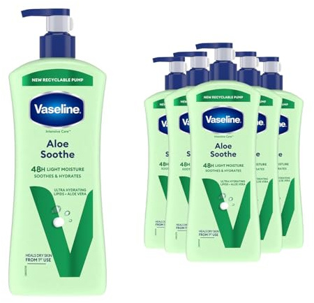 Vaseline Body Lotion Aloe Soothe, 6 x 600ml, Dry Skin Moisturiser