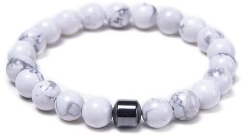 MojoFlow Magnetarmband für Herren - Natürliche Steine Handarbeit Armband mit 800 Gauss Magneten, Wellness Energie Balancing, Leicht & Stilvoll, Unisex Schmuck Geschenk (Armband aus weißem Türkis)