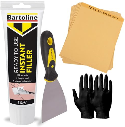 Wall Repair Kit with Ready Mixed Filler 330g Wall Filler for Cracks Holes Gaps Plaster Plasterboard Wood Brick Includes Scraper Sandpaper Gloves Interior Exterior