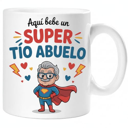 Taza SUPER TÍO ABUELO – Regalo Original para TÍO ABUELO | Taza de Cerámica 325ml con Diseño Superhéroe | Apta Microondas y Lavavajillas
