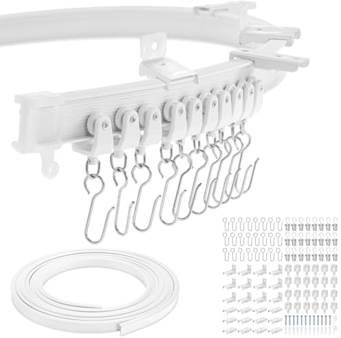 Dyna-Living Flexible Gardinenschiene, 3 Meter Decken Vorhangschiene | Gebogene Vorhangschiene, Decken/Wandmontage, Decken Gardinenschiene für Raumteiler, Duschvorhang, Wohnzimmer,Weiß