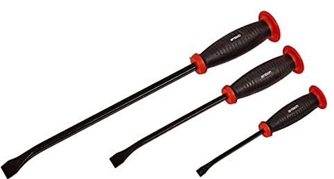 Amtech 3pc Go-Thru Pry Bar Set, Drop Forged Heat Treated Steel with Comfort Grip Handles & Safety Guards, Greater Striking Force for Automotive & Demolition Work