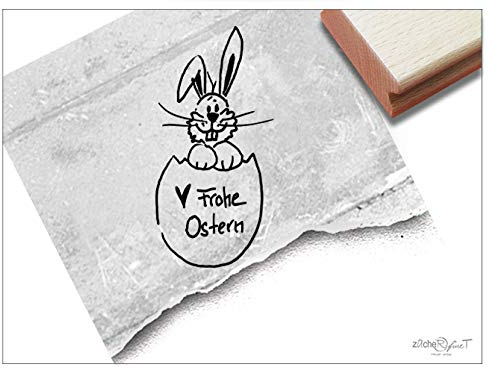 Stempel Osterstempel OSTERHASE im Ei wünscht FROHE OSTERN - Textstempel Karten Geschenkanhänger Geschenk für Kinder Osterdeko - zAcheR-fineT