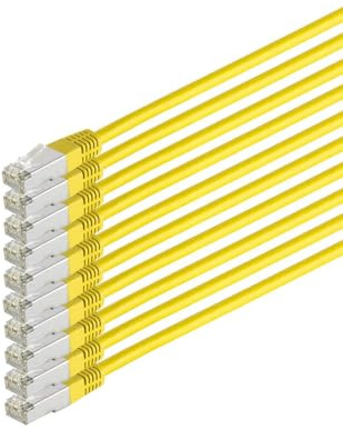 Kabelbude.eu Patchkabel Netzwerkkabel Ethernet LAN Kabel Cat 6 S/FTP PIMF Halogenfrei RJ45 250 MHz Gelb 0,5m - 10er Pack