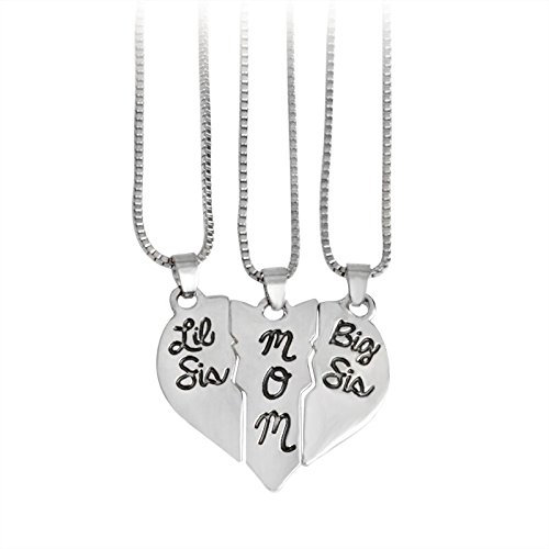 Hanessa Damen-Schmuck 3-Partner-Ketten silberne Hals-Ketten Herz-Puzzle-Anhänger Lil Sis Big Sis Mom Zinklegierung in Silber/Tochter/Frauen/Schwester/Schwestern/Mädchen/Mutter